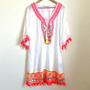 Soft Surroundings Womens Embroidered Swim Cover Up Sz S Sequin Boho Dres…